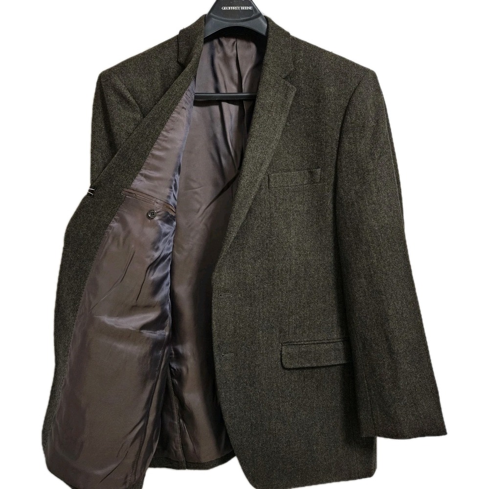 Bobby Jones Blazer Mens 46L Brown Herringbone 100% Wool Sport Coat Two Button
